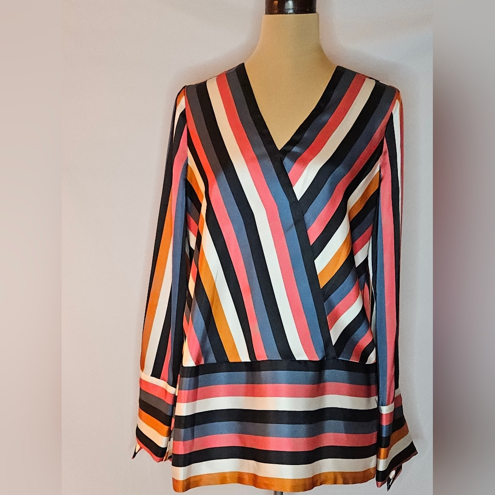 Etcetera Vibrant Striped V-Neck Blouse - 8